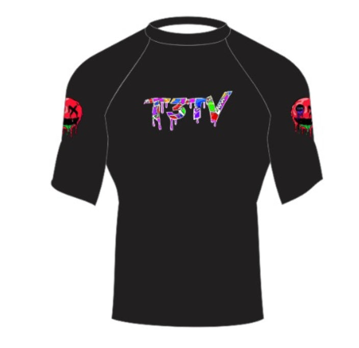 T3TV BLACK COMPRESSION SHIRT/ RED LOGO